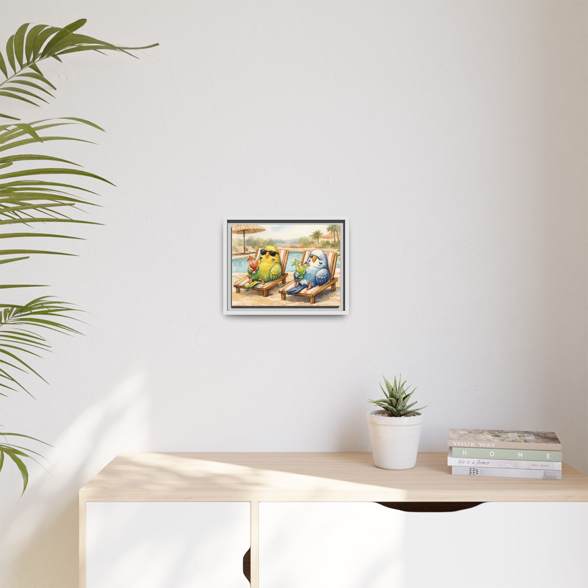 Resorting Parakeets - Framed Matte Canvas Print