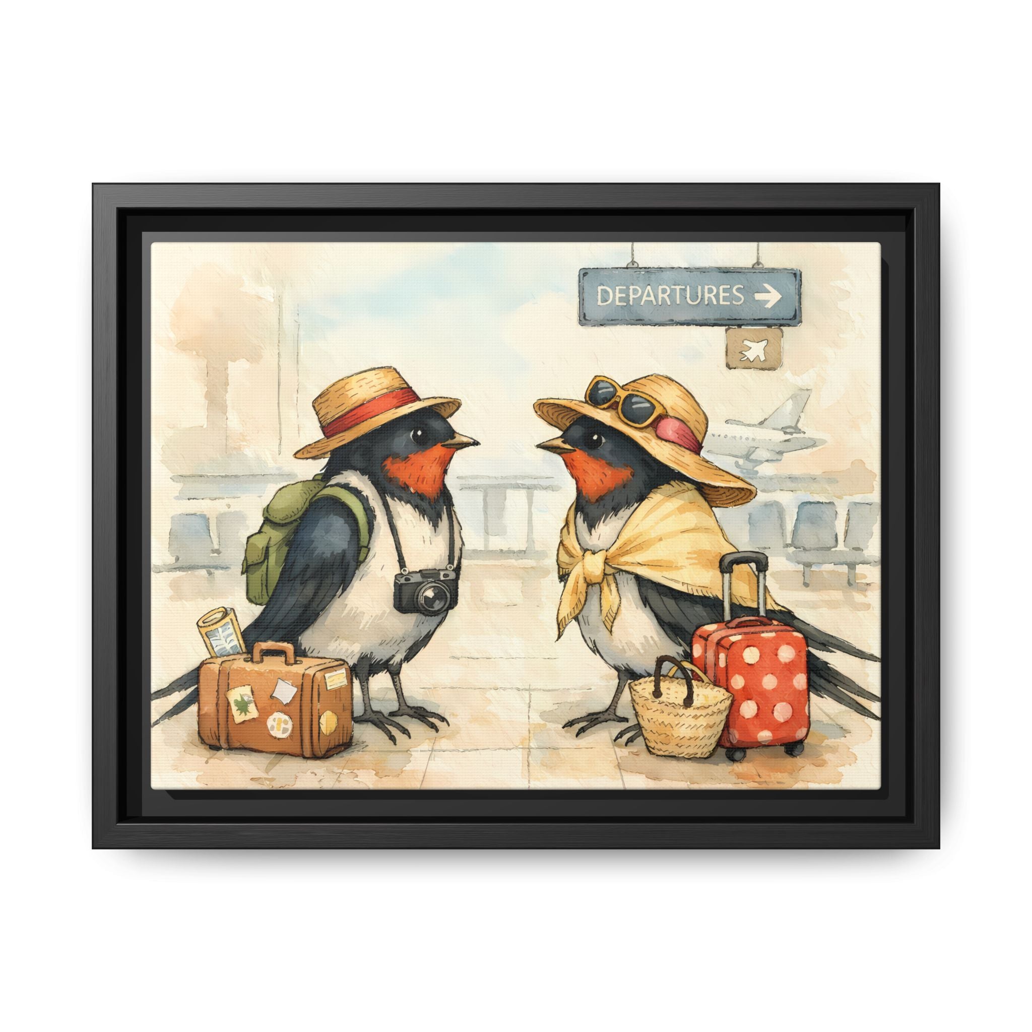 Migrating European Swallows - Framed Matte Canvas Print
