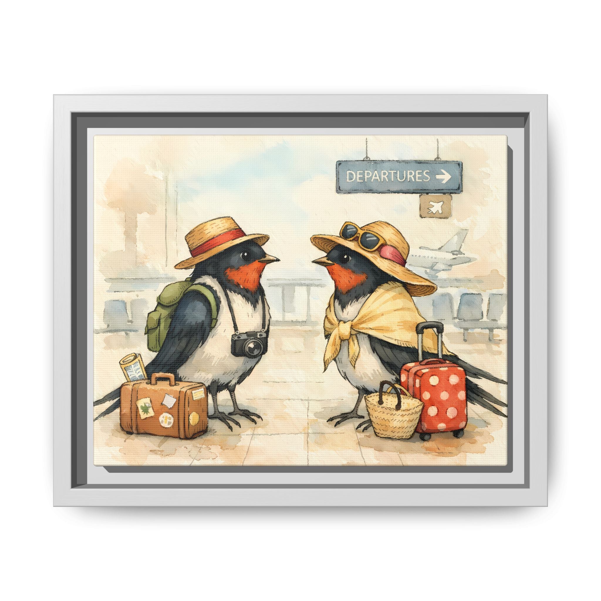 Migrating European Swallows - Framed Matte Canvas Print