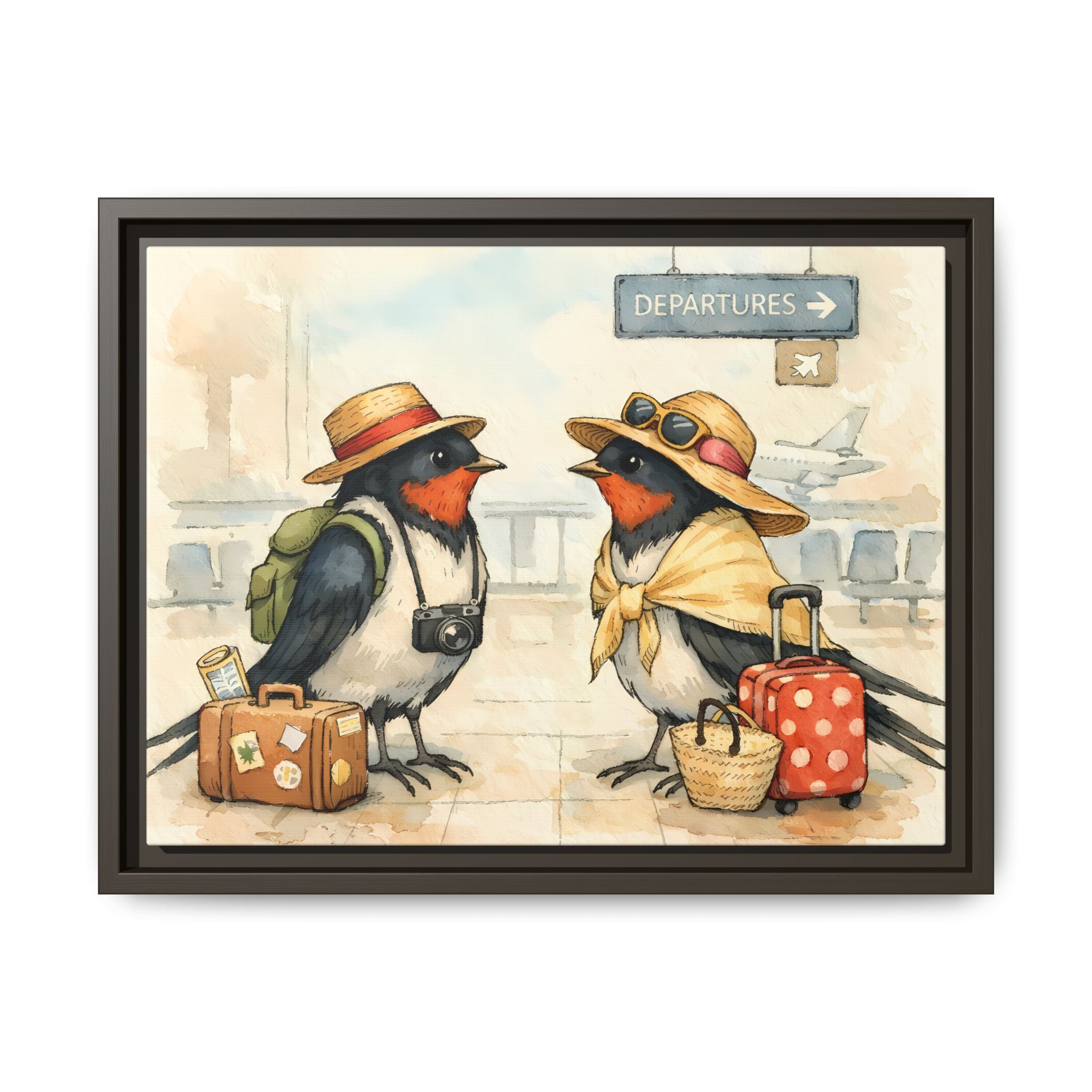 Migrating European Swallows - Framed Matte Canvas Print