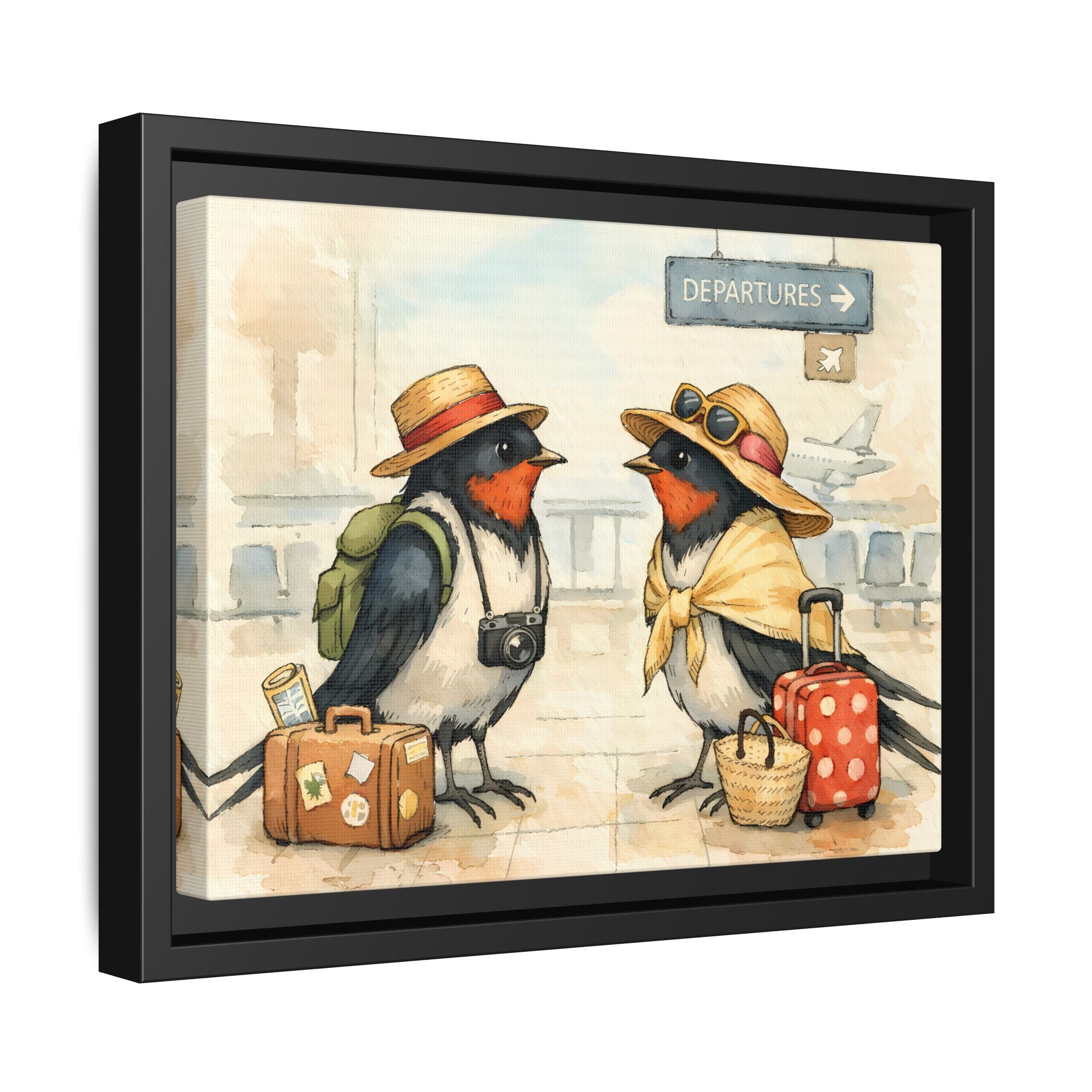 Migrating European Swallows - Framed Matte Canvas Print