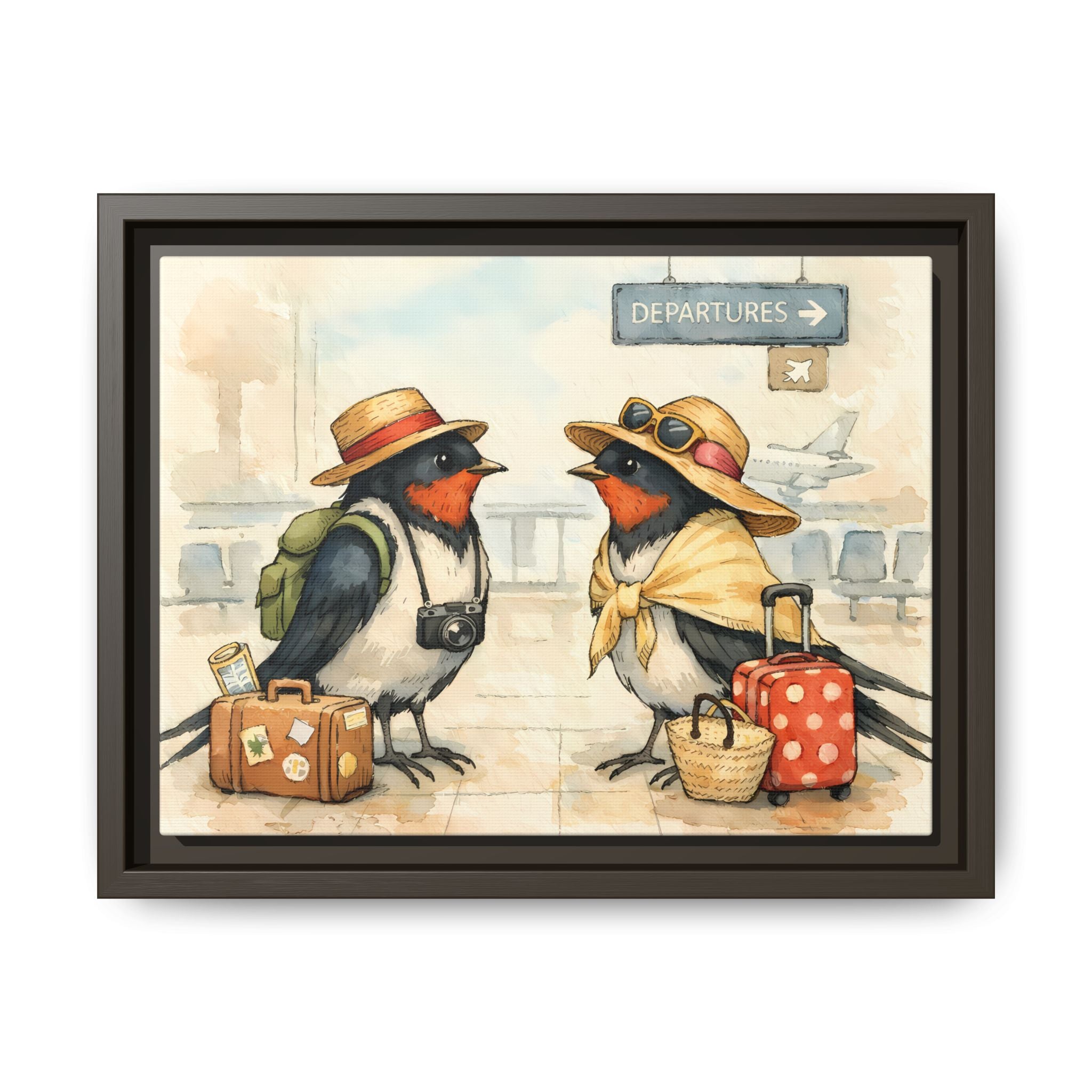 Migrating European Swallows - Framed Matte Canvas Print