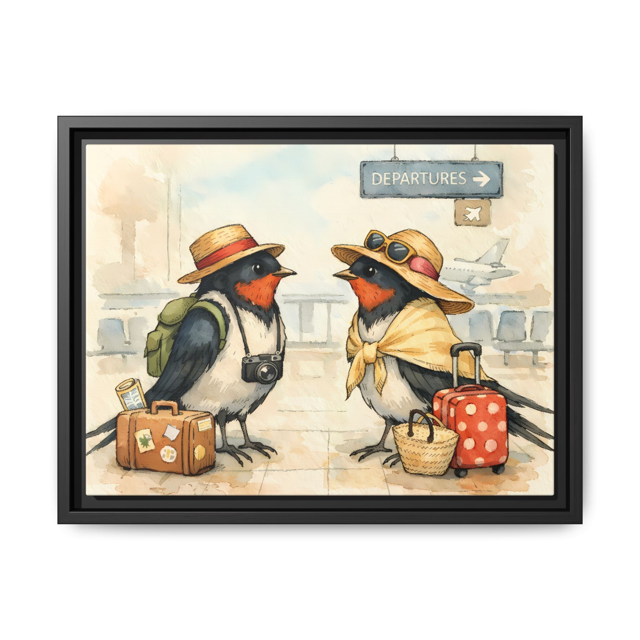 Migrating European Swallows - Framed Matte Canvas Print