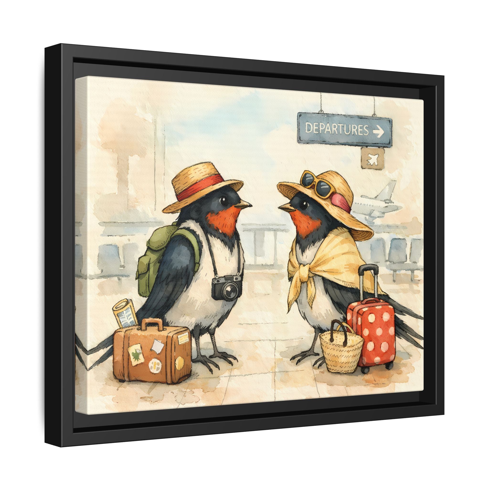 Migrating European Swallows - Framed Matte Canvas Print