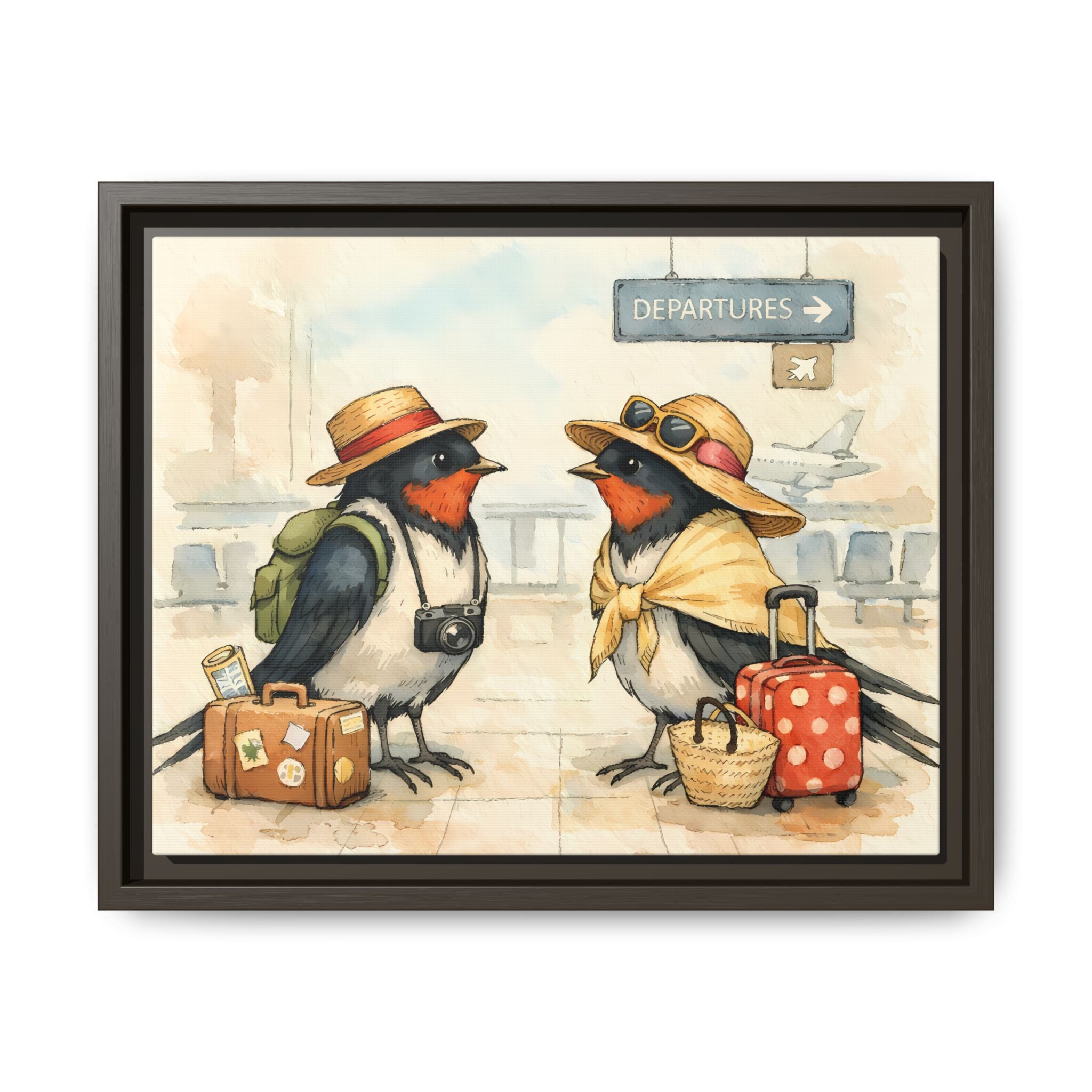 Migrating European Swallows - Framed Matte Canvas Print