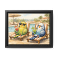 Resorting Parakeets - Framed Matte Canvas Print