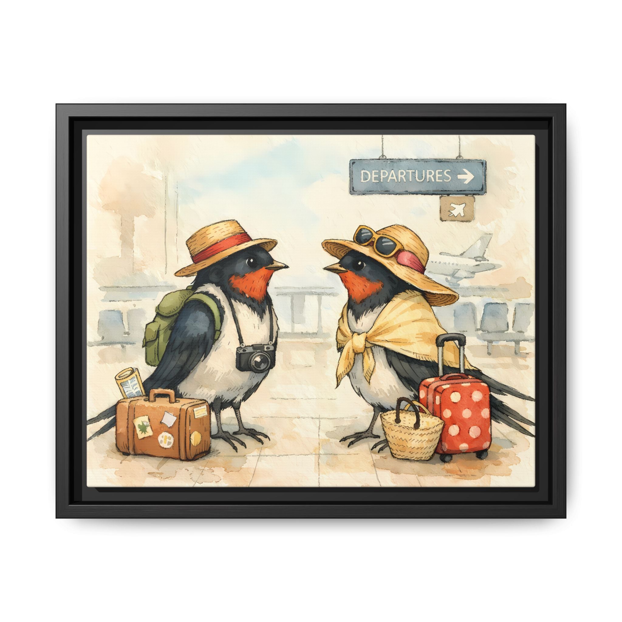 Migrating European Swallows - Framed Matte Canvas Print