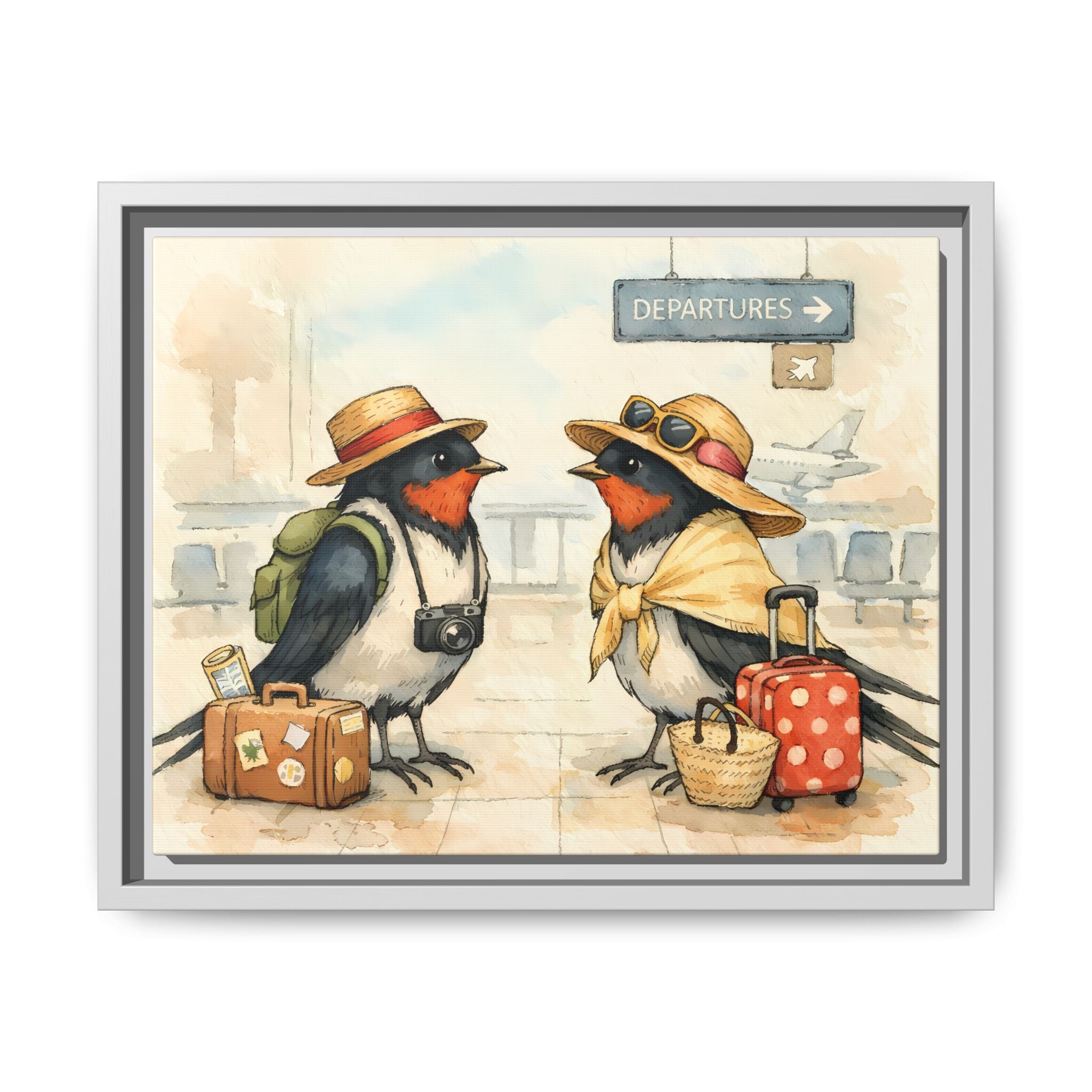 Migrating European Swallows - Framed Matte Canvas Print